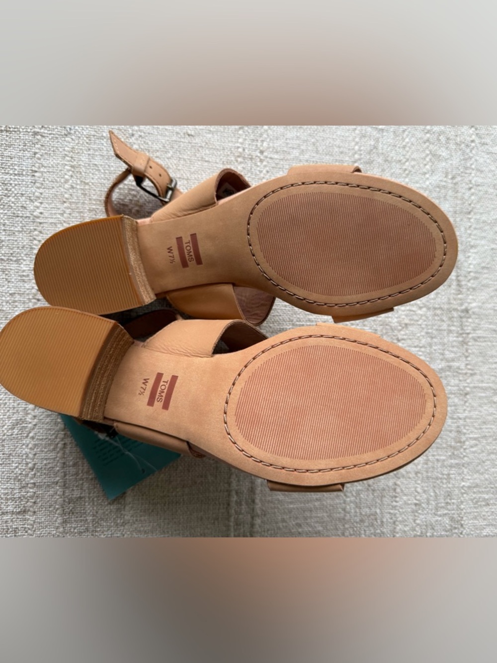 TOMS Poppy Sandals Honey Leather Block Heel Size 7.5 New w/ Tag - Picture 5 of 9
